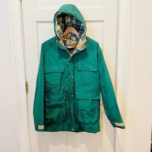 Vtg Men’s Woolrich Parka Jacket Sz Medium Green Flannel Lined Made USA Hood
